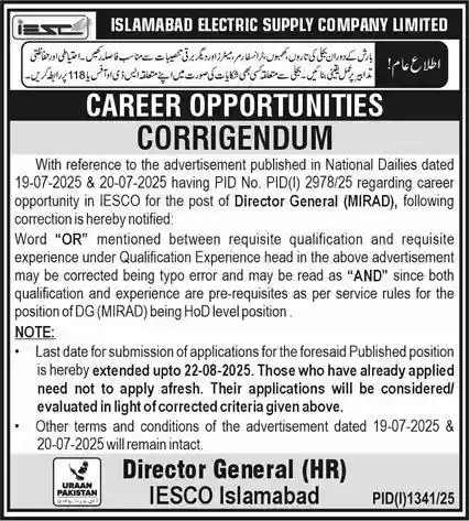 Islamabad Electric Supply Company Jobs 2025 Latest Advertisement