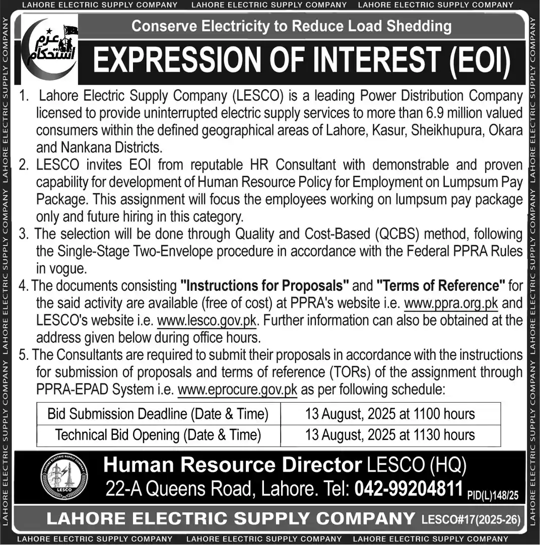 Lahore Electric Supply Company Jobs 2025 Latest Advertisement