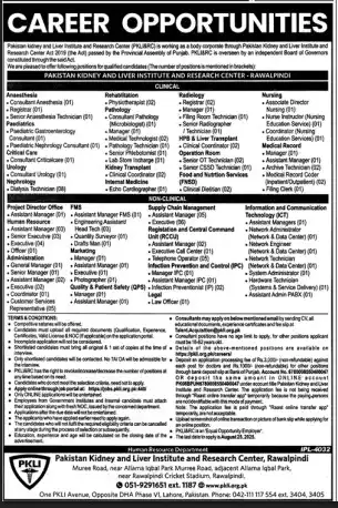 Pakistan Kidney and Liver Institute PKLI Jobs 2025 Today Advertisements