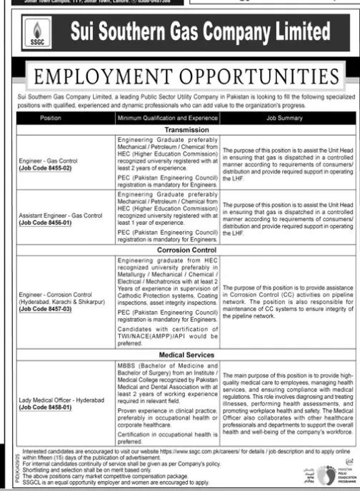 SSGC Application Form 2025 Today Advertisements