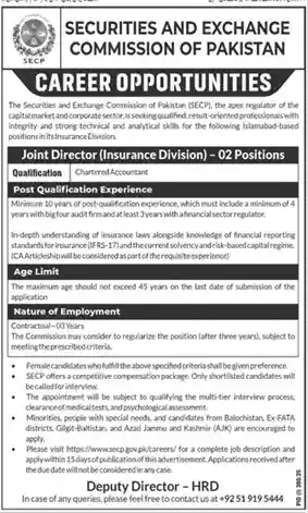 Securities and Exchange Commission of Pakistan SECP Jobs 2025 Today Advertisement