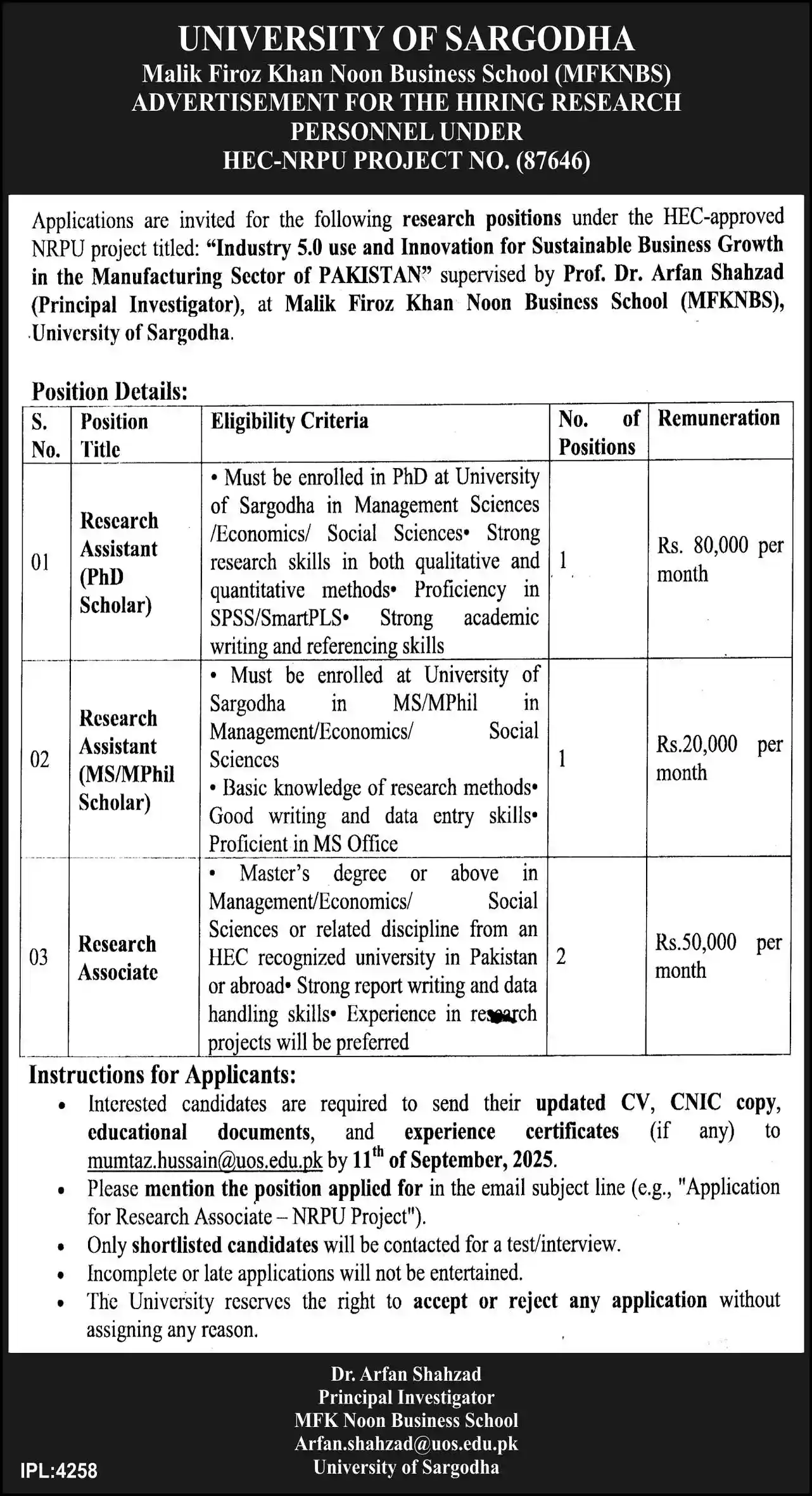 University Of Sargodha Jobs 2025 Today Advertisements