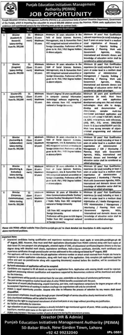 PEIMA Jobs 2025 Advertisement