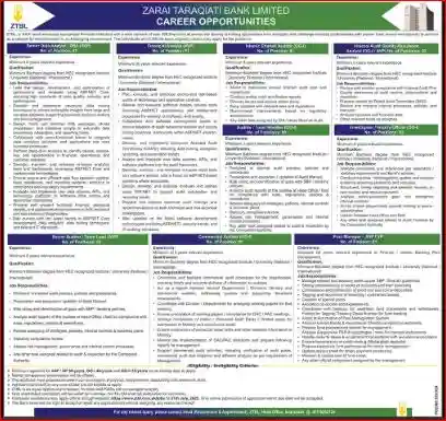 Zarai Taraqiati Bank Limited Careers Online Apply ZTBL Jobs 2025 Today Advertisement