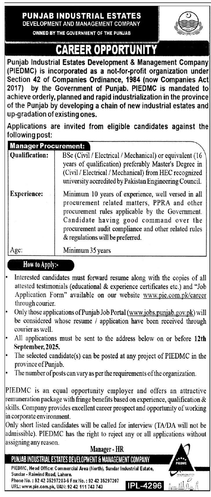 PIEDMC Jobs 2025 Today Advertisement