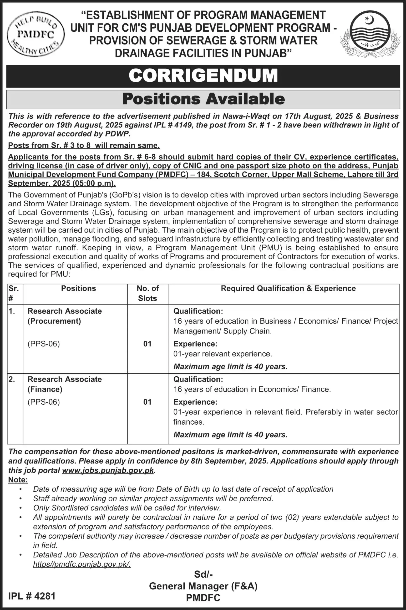 Punjab Municipal Development Fund Company PMDFC Lahore Jobs 2025 Today Advertisement