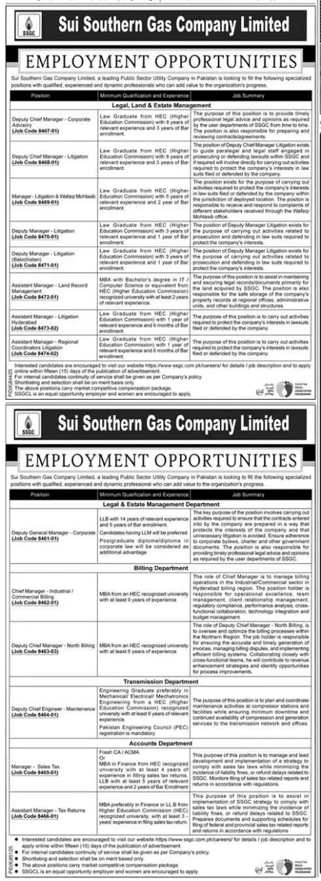 SSGC Application Form 2025 Today Advertisements