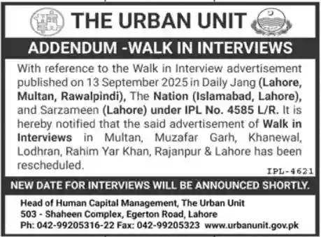 Latest Urban Unit Lahore Jobs 2025 Today Advertisement
