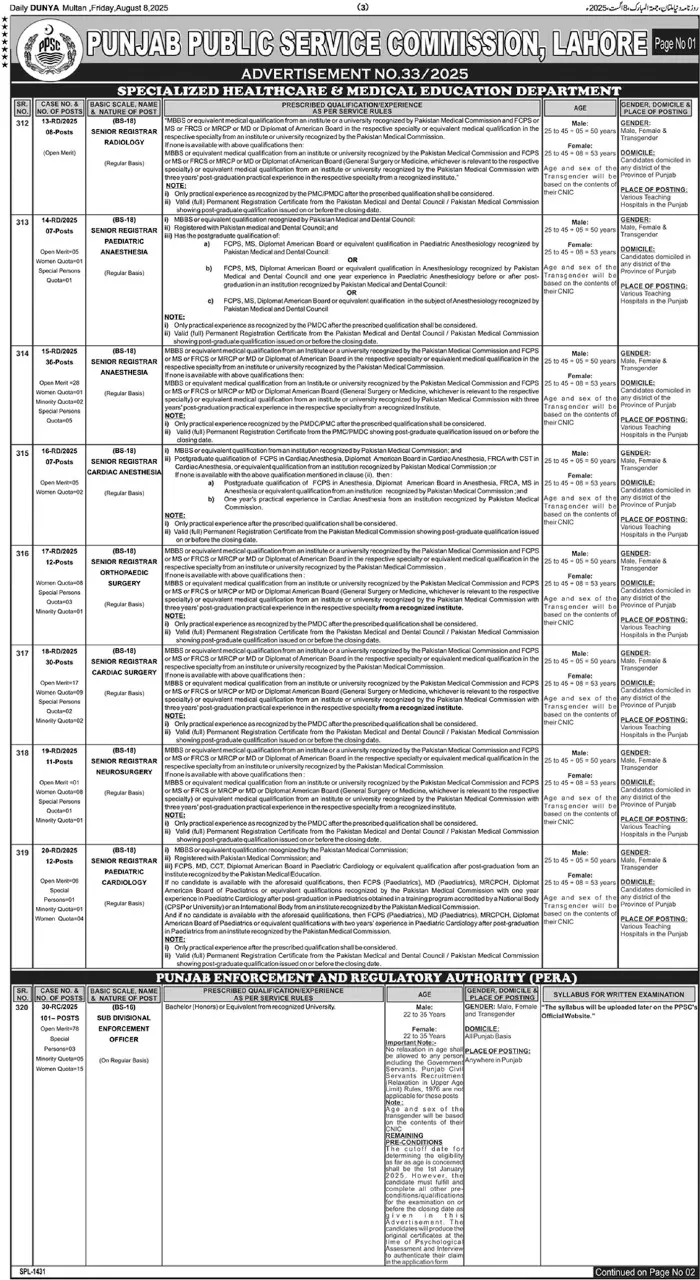 PPSC Advertisement No 33 Jobs 2025