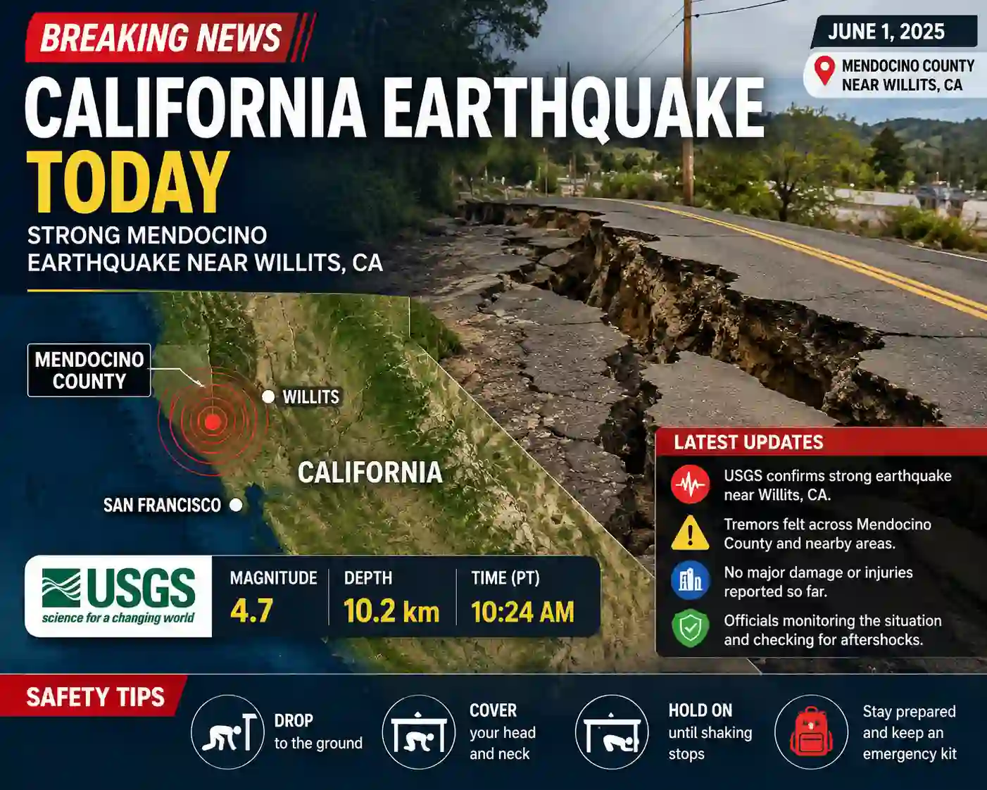 California Earthquake Today: USGS Confirms Strong Mendocino Earthquake Near Willits, CA