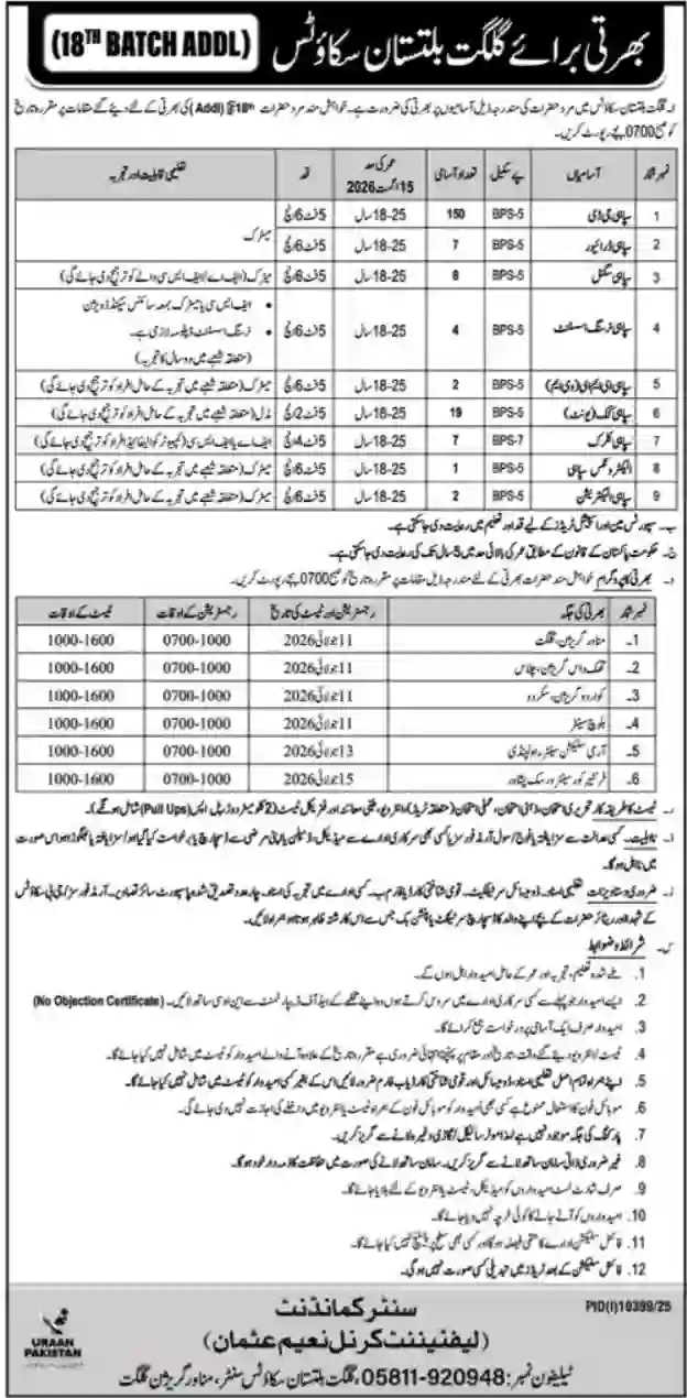 Gilgit Baltistan Scouts Jobs 2026 for Sepoy Cook Sepoy & Clerk | Complete Apply Guide