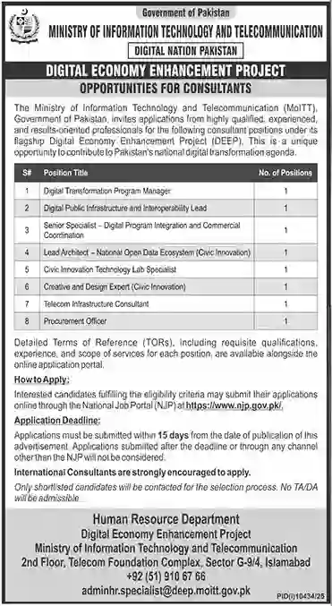 Ministry of Information Technology & Telecommunication MOIT Jobs 2026 Advertisement