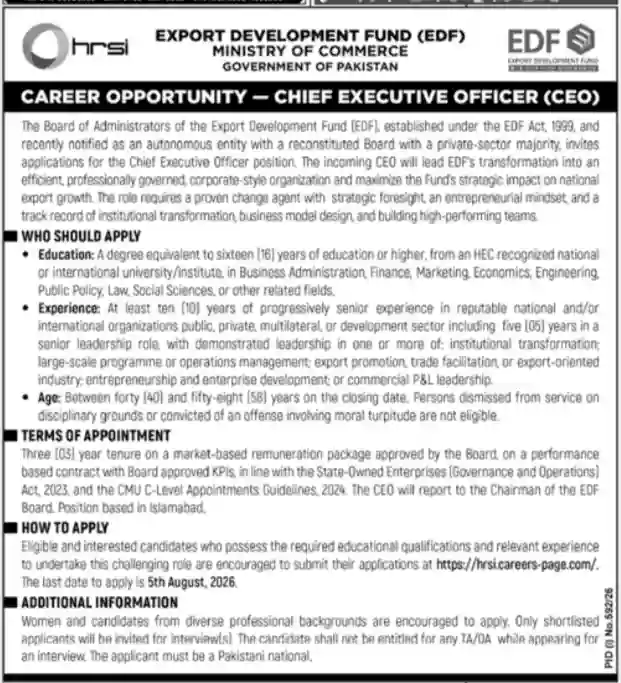 Export Development Fund EDF Jobs 2026 Advertisement
