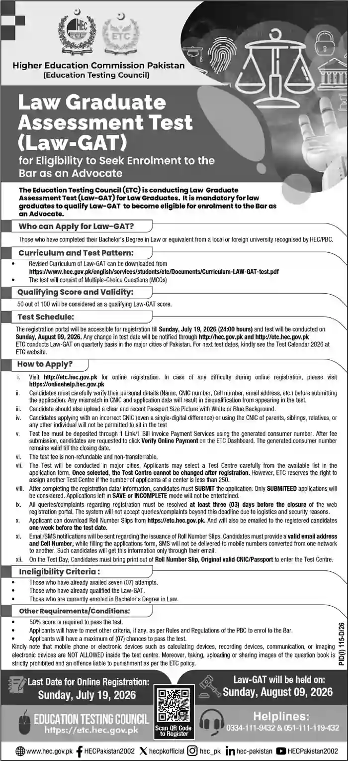 HEC Law-GAT 2026 Registration | Apply Online for Law Graduate Assessment Test