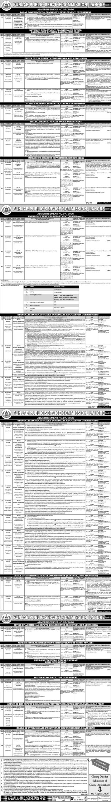 Latest PPSC Jobs 2026 | Punjab Public Service Commission Advertisement No. 07/2026