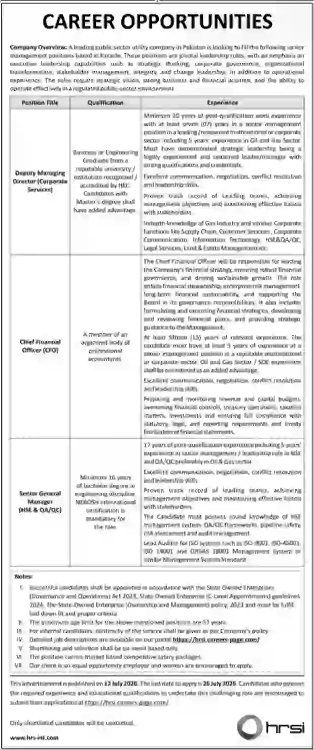 Public Sector Utility Company Careers 2026 Advertisement