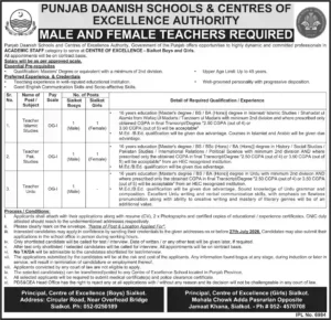 Punjab Danish Schools Jobs 2026 Advertisement