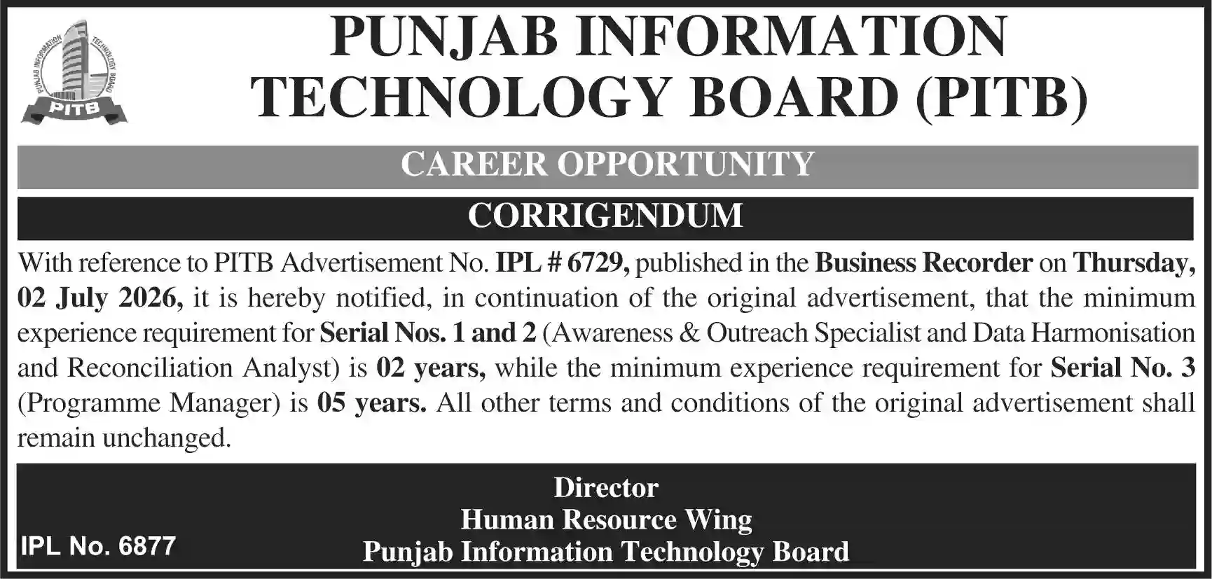 Punjab Information Technology Board PITB Jobs 2026 Update | Experience Requirements Revised