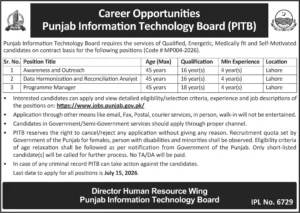 Punjab Information Technology Board PITB Jobs 2026 Advertisement