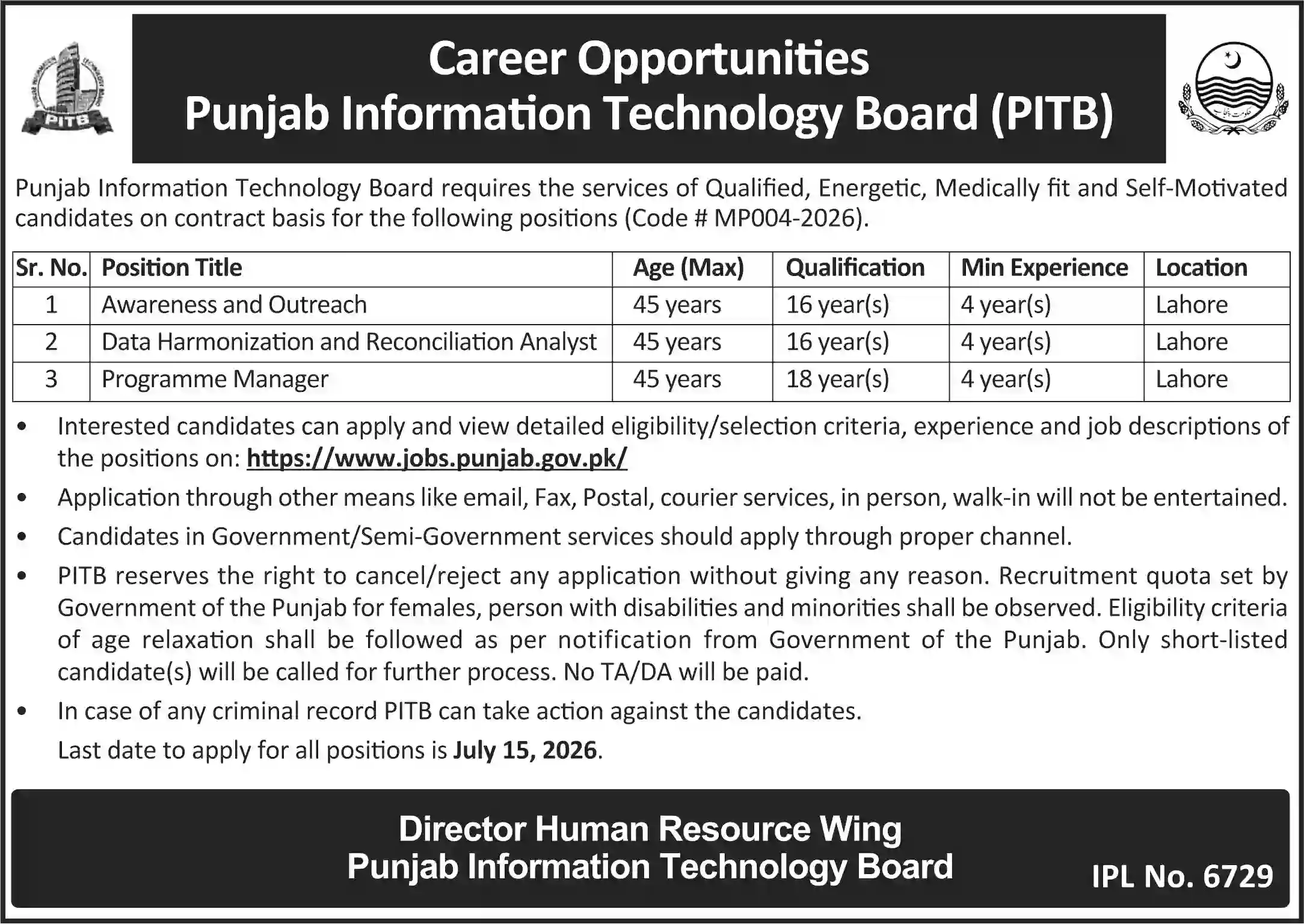 Punjab Information Technology Board PITB Jobs 2026 | Latest Government Career Opportunities in Lahore
