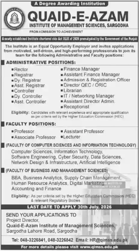 QIMS Jobs 2026 Advertisement: