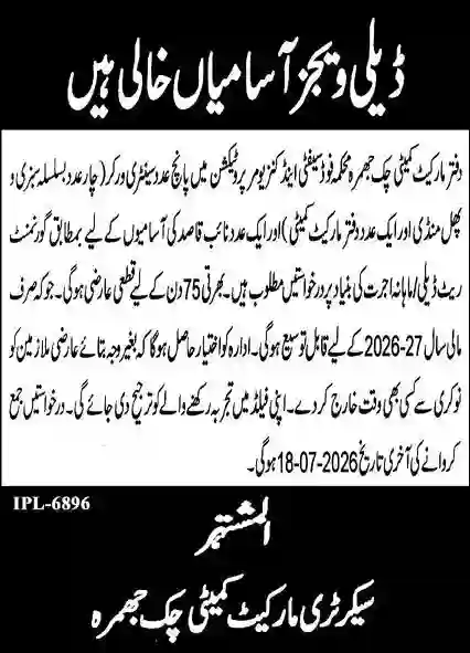 Security Market Committee Chichawatni Jobs 2026 | Latest Government Career Opportunities in Chichawatni